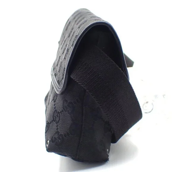 GUCCI Logo GG Pattern Waist Mini Bum Bag Canvas Leather Black SHW Italy 36KC367 - Picture 4 of 15